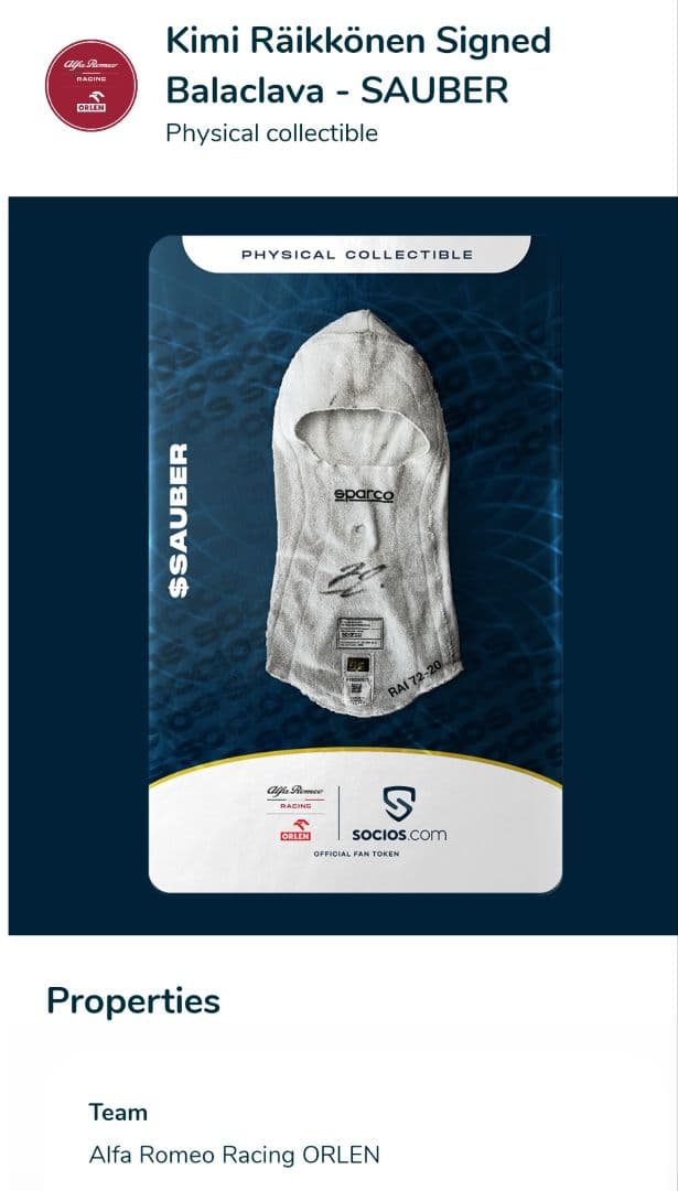 【本物】キミ・ライコネン 直筆サイン入り バラクラバ