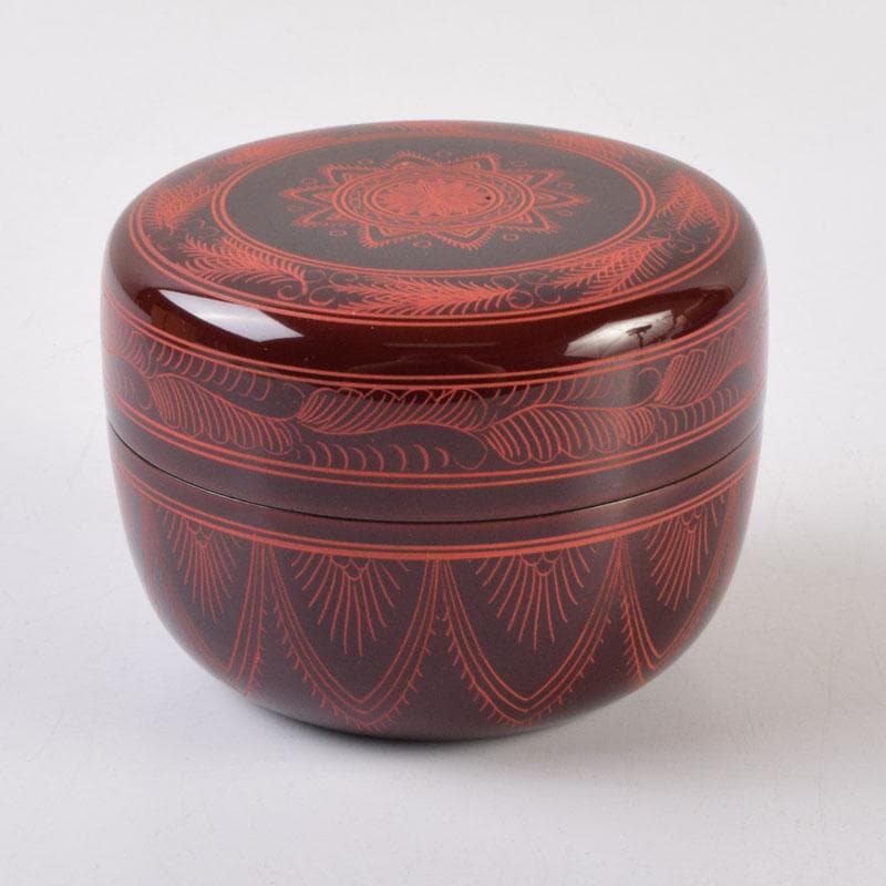 茶道具　中村湖彩作　キンマ彫　平棗　共箱　V　9029