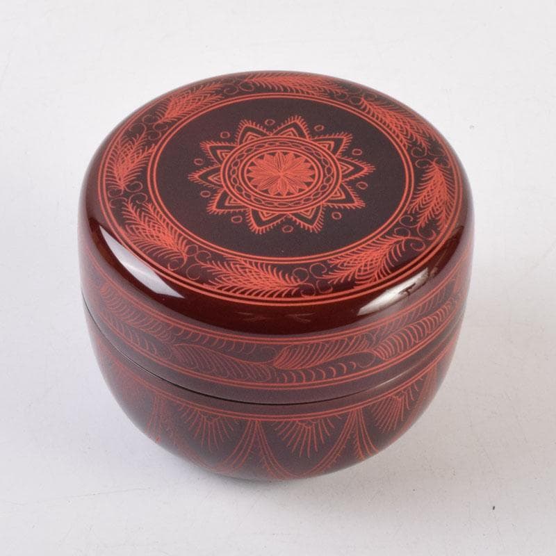 茶道具　中村湖彩作　キンマ彫　平棗　共箱　V　9029