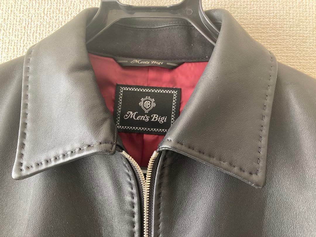 Men's Bigi ブラックレザーシングルライダースジャケット