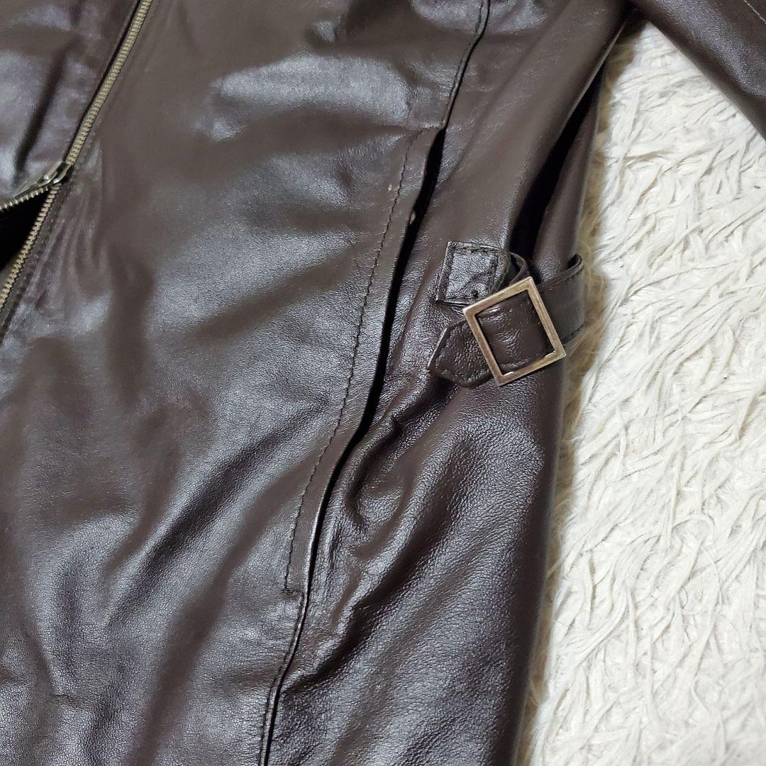 美品 BEAMS ラムレザー 薄手ライダース シングル L ダークブラウン