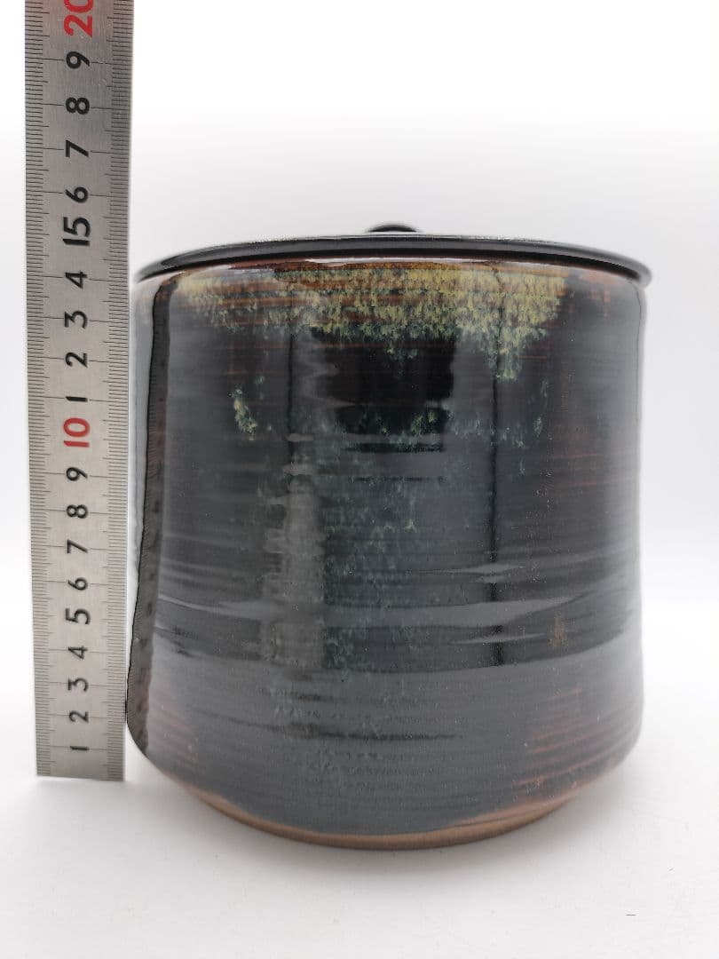 c207 一重口水指 染付瀬戸釉 宇田佐平 木箱 茶道具 古物