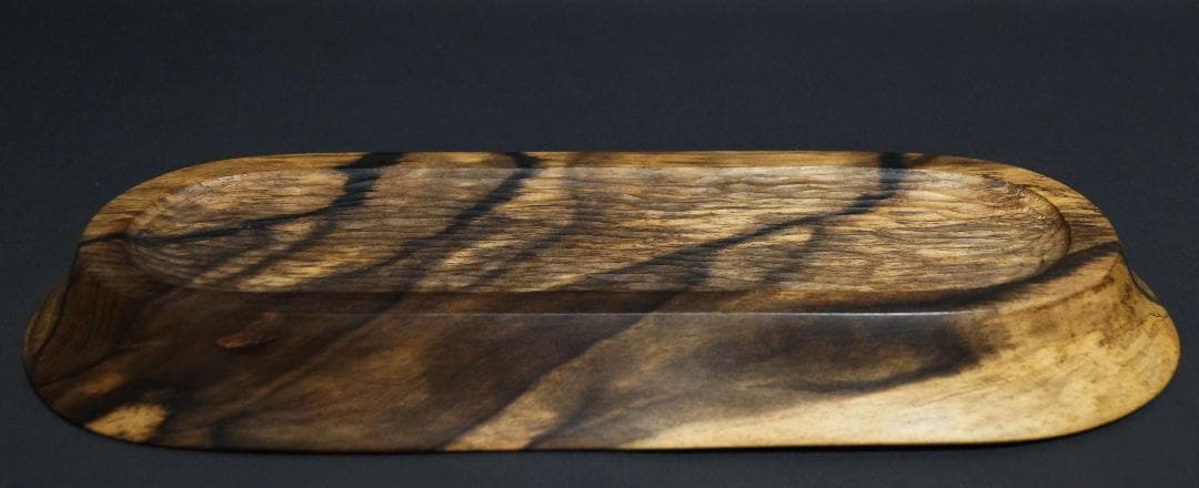 木製 黒柿 盆 刳り貫き煎茶盆 一文字盆 楕円盆☆長さ38.9cm☆煎茶道具