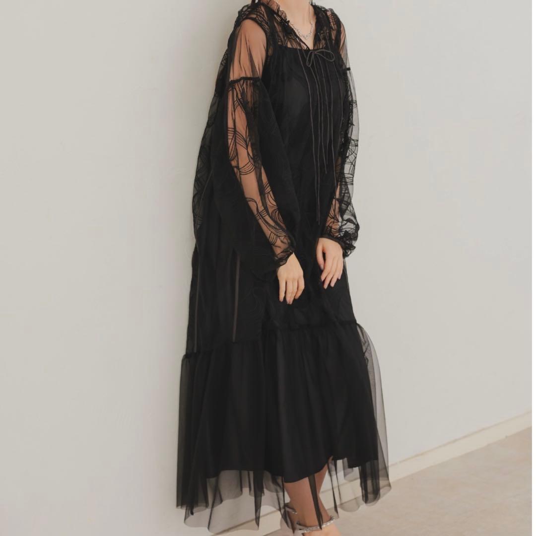 リボン刺繍ギャザードレス Dorry Doll チャコール