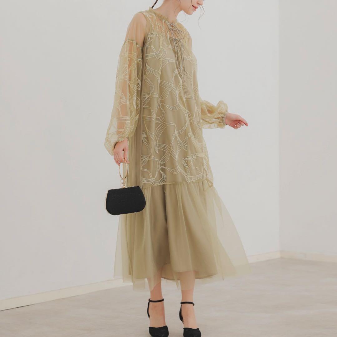 リボン刺繍ギャザードレス Dorry Doll チャコール