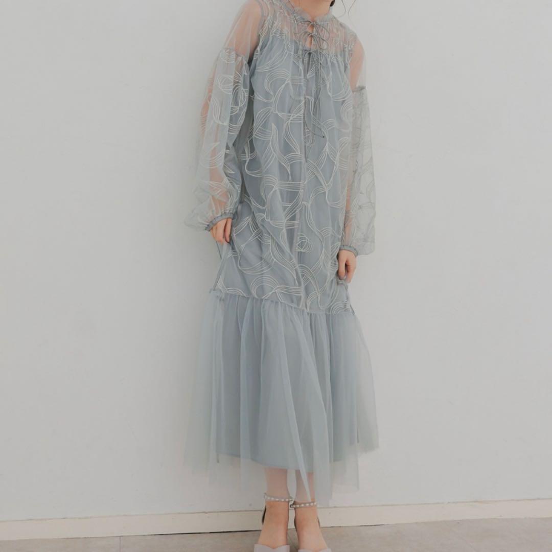 リボン刺繍ギャザードレス Dorry Doll チャコール