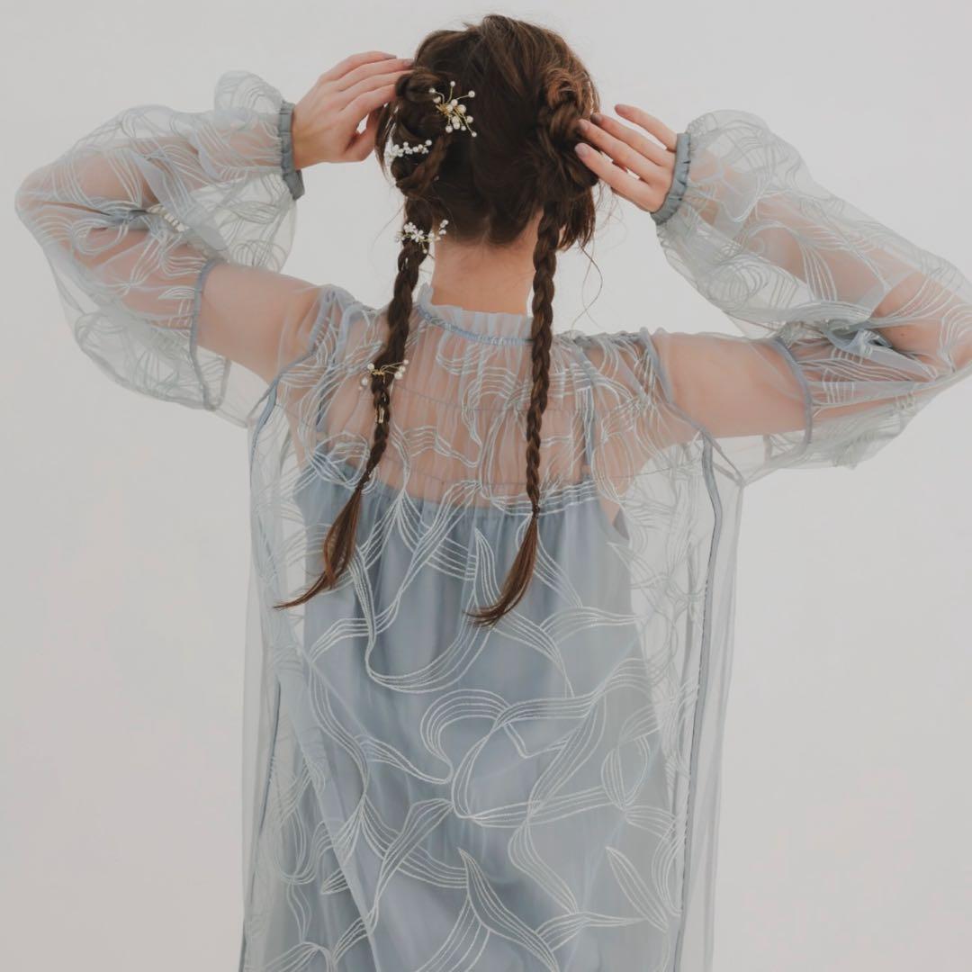 リボン刺繍ギャザードレス Dorry Doll チャコール