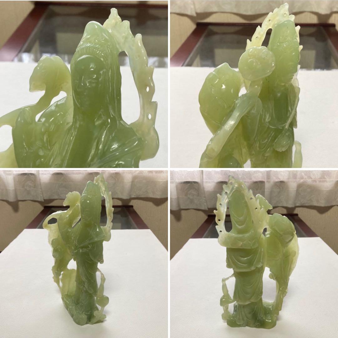 翡翠 観音菩薩 仏像 置物 彫刻 工芸品 美術品 骨董 レトロ