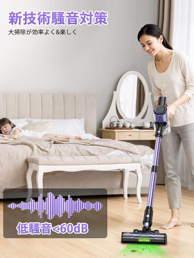 掃除機 コードレス 55000pa超強力吸引・55分連続稼働・自立式