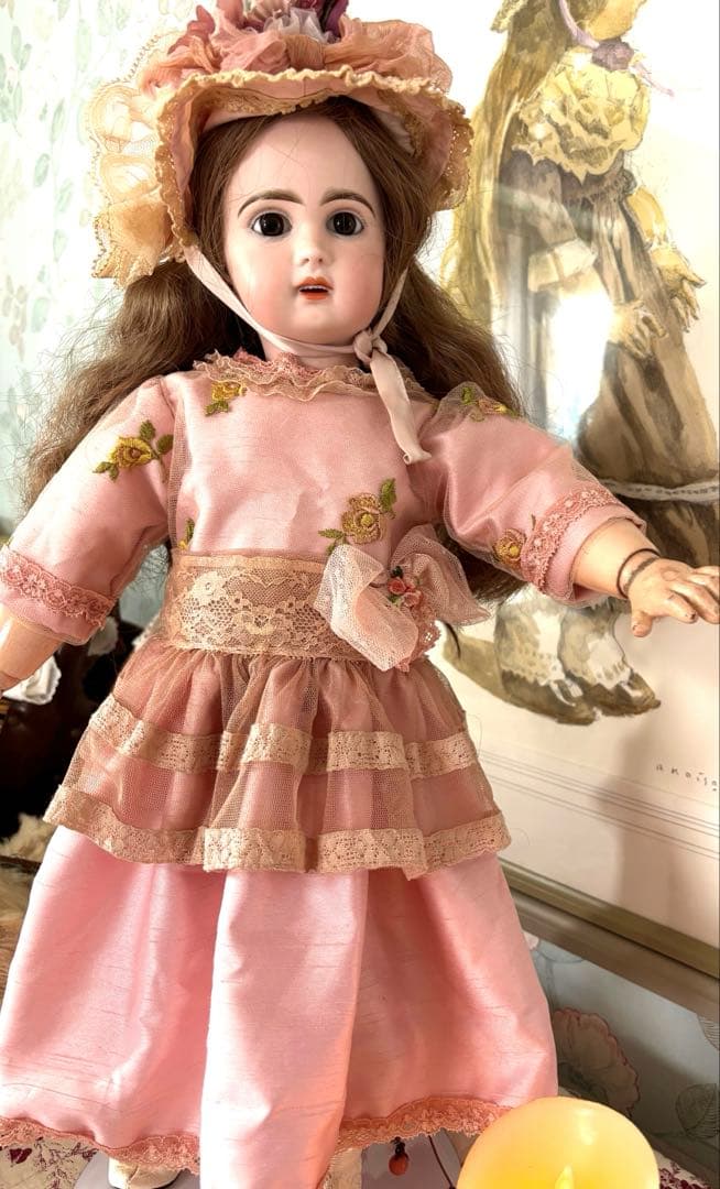 アンティークビスドール ドレスと、ボネ　2画面