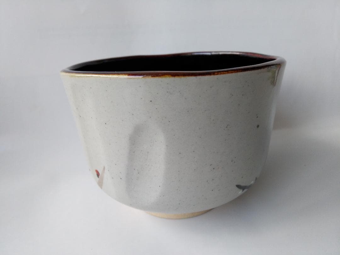 アサボン膳所焼淡海ぜぜ 陽炎園 岩崎新定 色絵 水と紅白梅 茶碗共箱 新品