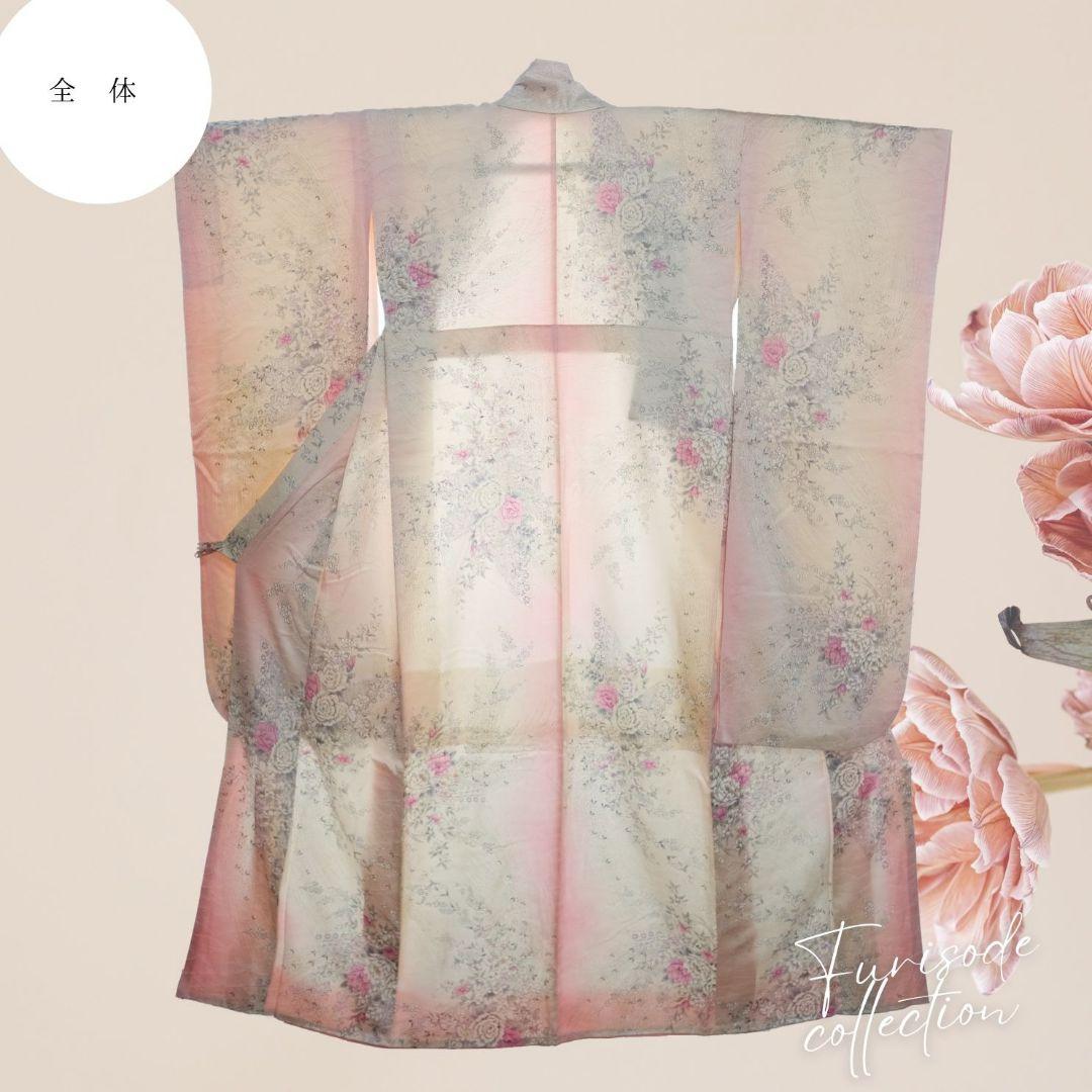 振袖フルセット　ベビーピンク　ラメ小花薔薇柄　大人かわいい　成人式　卒業式