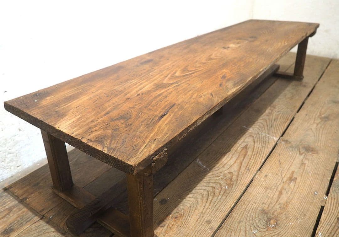 1351　レトロな長テーブル　文机　陳列台　展示台　ローテーブル　古家具　古道具