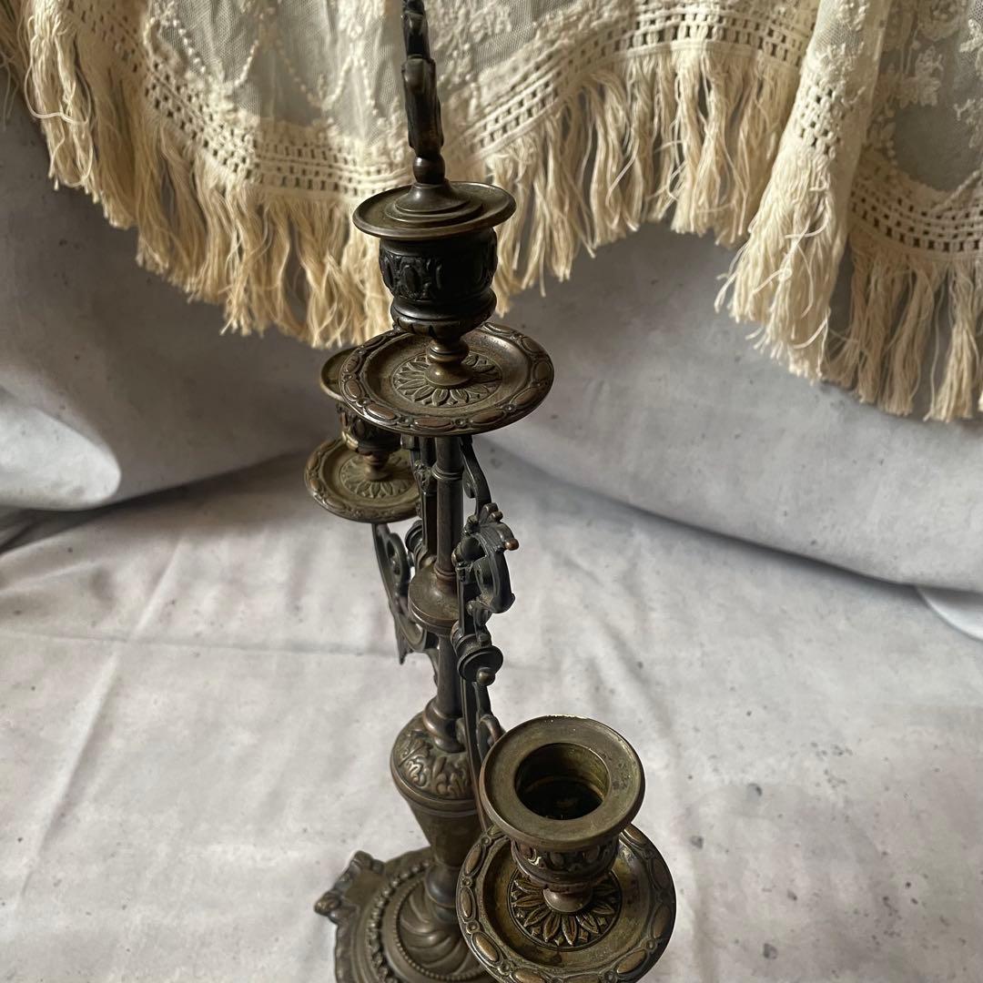 フランスアンティーク♪装飾刻印 キャンドルスタンド 3灯金属製