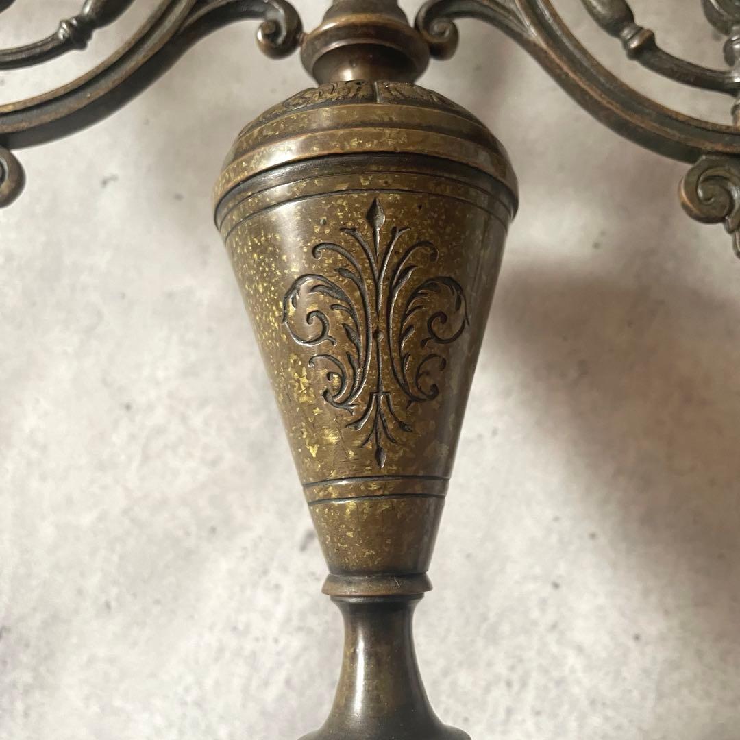 フランスアンティーク♪装飾刻印 キャンドルスタンド 3灯金属製