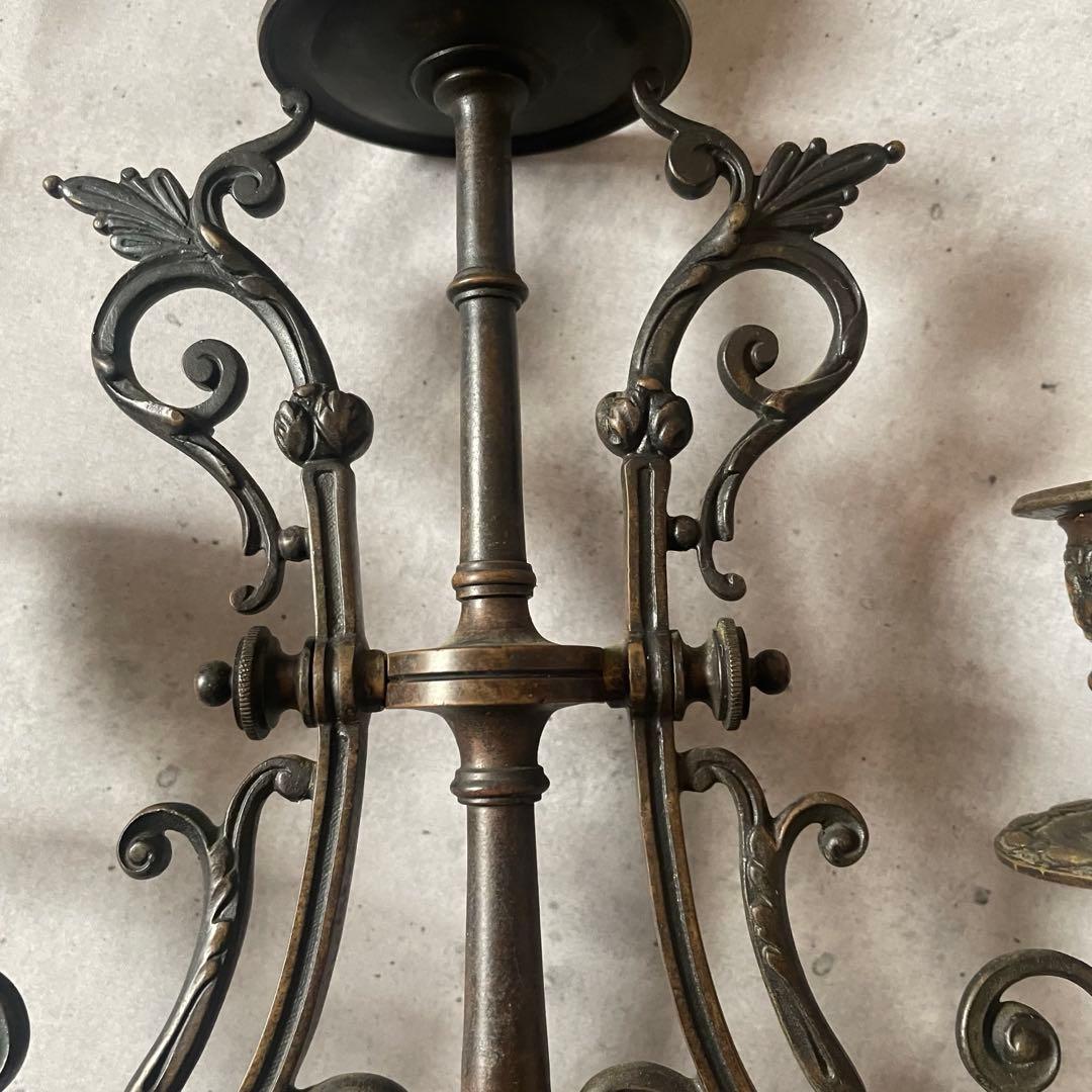 フランスアンティーク♪装飾刻印 キャンドルスタンド 3灯金属製