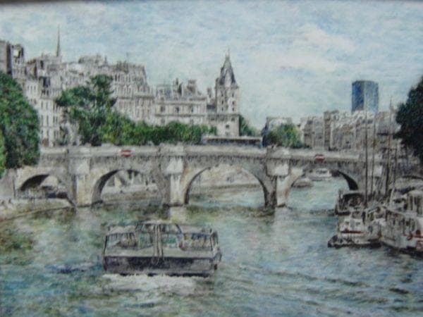 緒方 洪章 【新緑のポン・ヌフとセーヌ】 希少画集画、状態良好、新品高級額装付