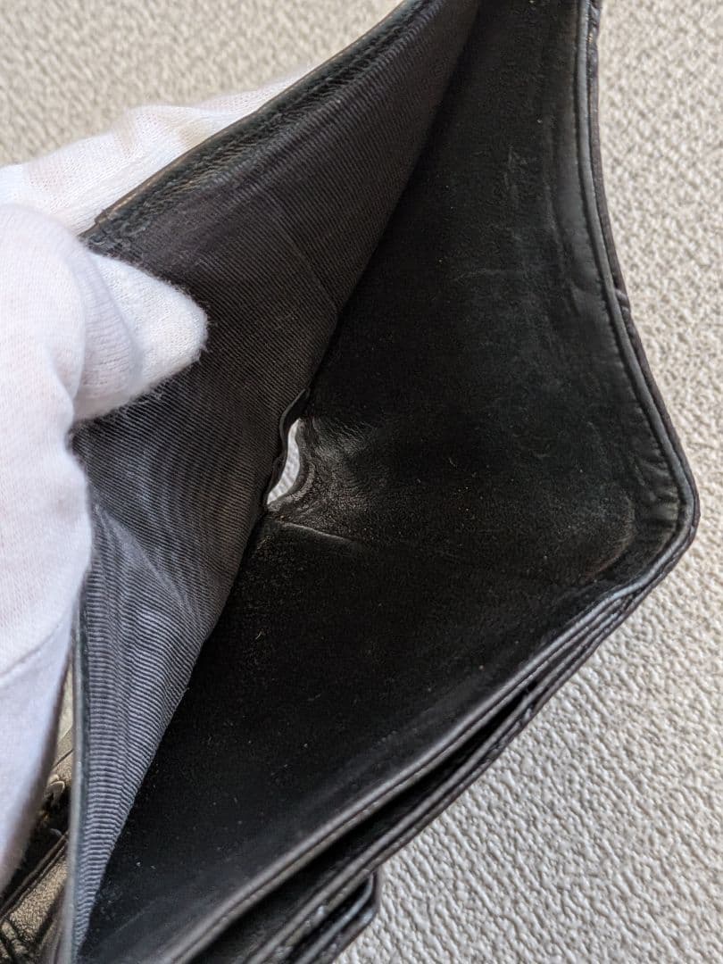 シャネル　黒　ビコローレ　Wホック折り財布　ラムスキン　チェーン　ショルダー