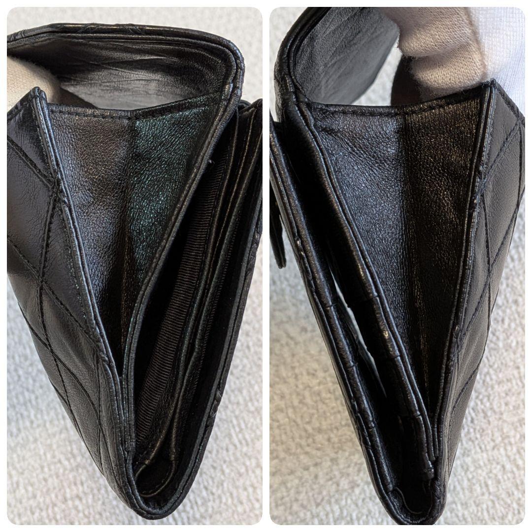 シャネル　黒　ビコローレ　Wホック折り財布　ラムスキン　チェーン　ショルダー