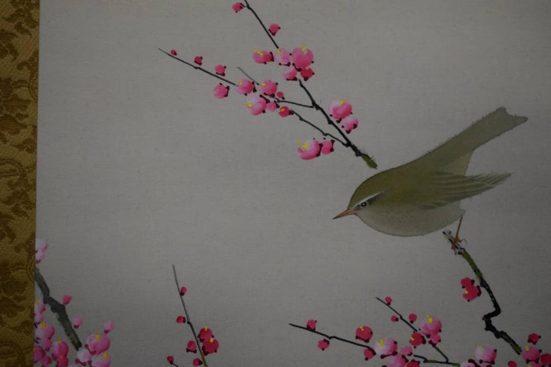 真作/山田帆丘/紅白梅に鴬図/布袋屋掛軸HE-240