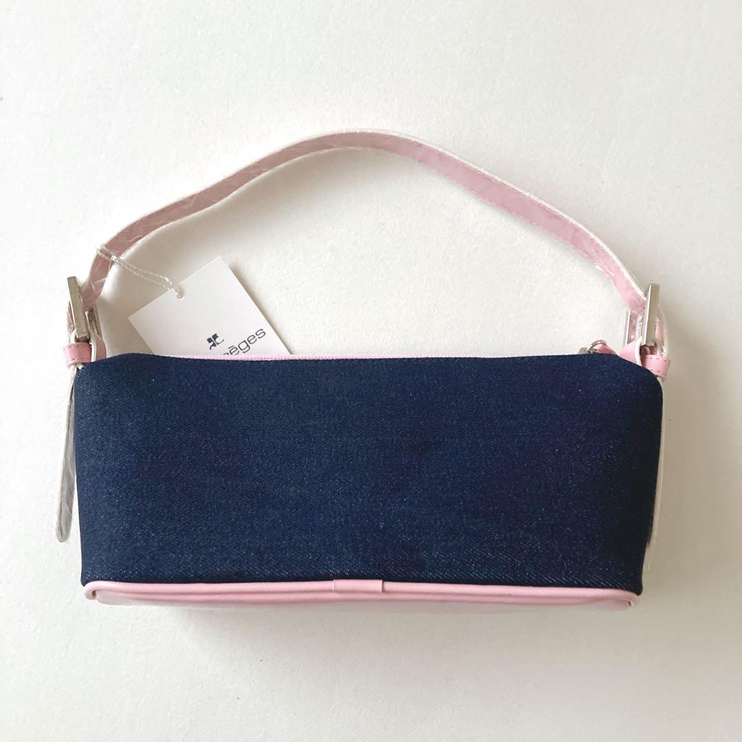 稀少☆未使用 クレージュ ショルダーバッグ デニム ヴィンテージ ロゴ ピンク