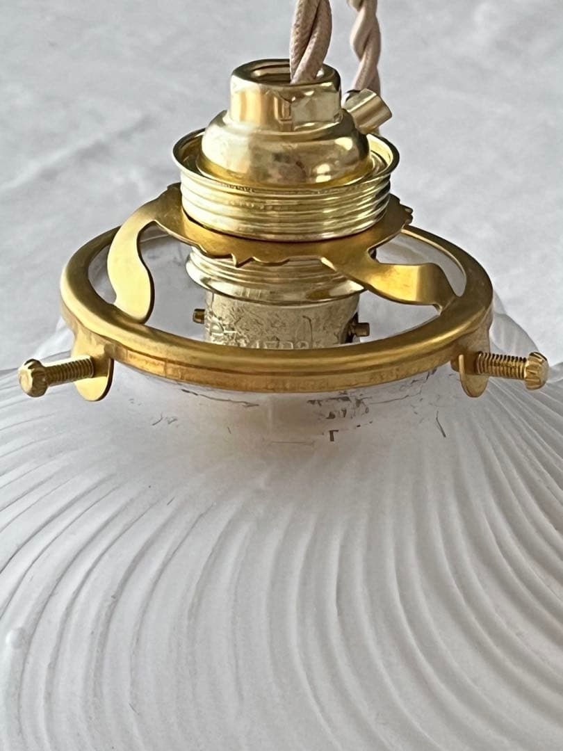 【美品】フランスアンティーク フリルシェード ランプ すりガラス [3526]