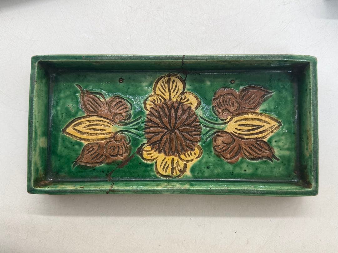 江戸時代　源内焼　角皿5点　三彩　アンティーク　送料込み251214