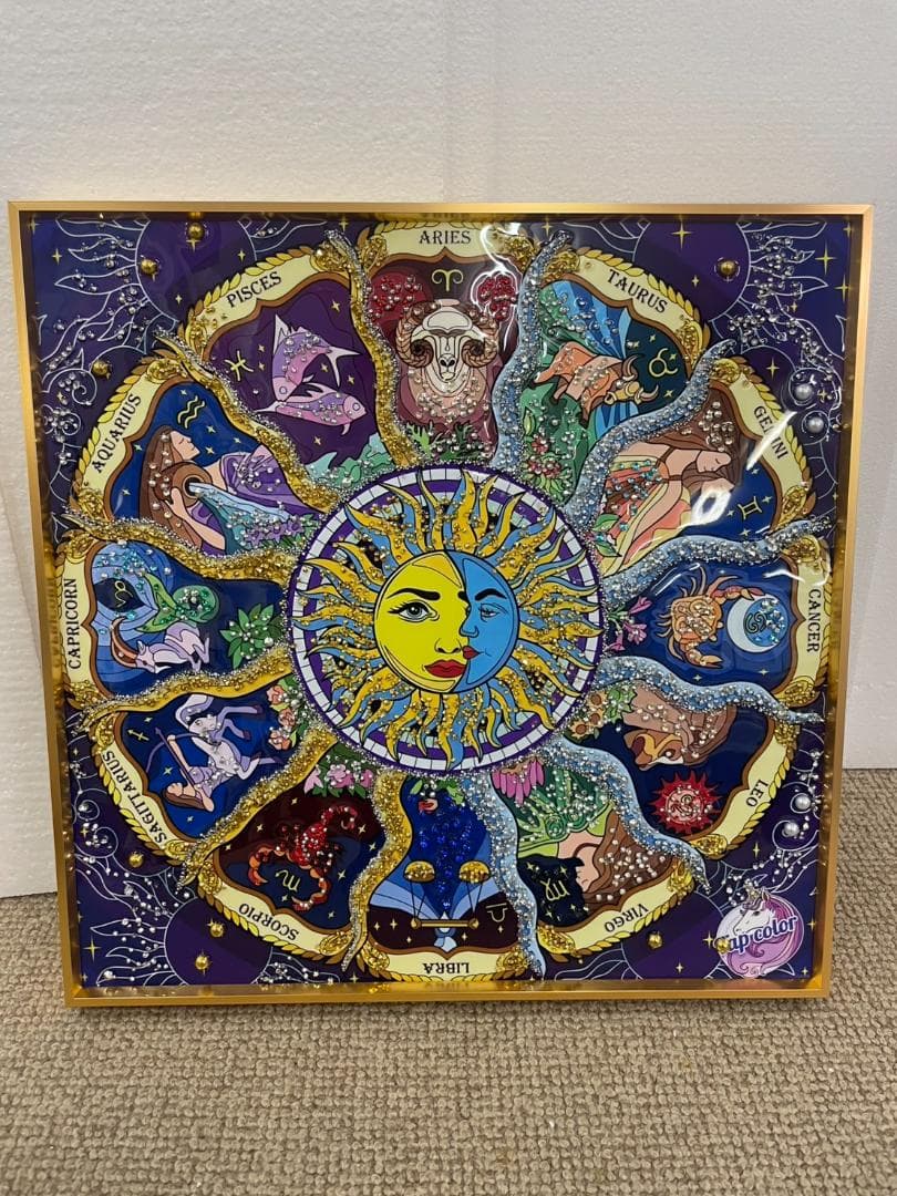 水晶絵　アートパネル　星座　十二星座　黄道　占星術　占い　50×50　星空　絵画