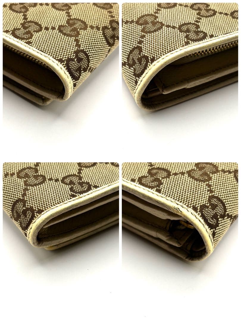 グッチ 折り財布 GGキャンバス ロゴ プレート アイボリー ファスナー