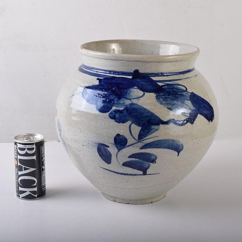 朝鮮美術　李朝　高麗白磁　染付　花文　壺　V　R7906C