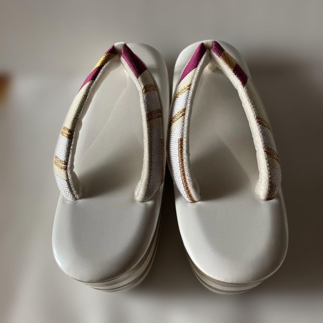 美品　和装 草履バッグセット 振袖用 帯地 金×白×紫