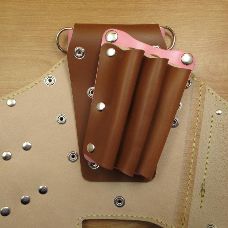 キャメル＆ピンク　６丁差し　本革　シザーケース　SCA-100/CCB