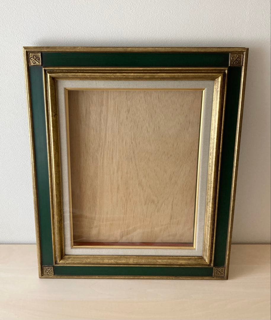 油絵・日本画用額縁　金と緑　角紋模様