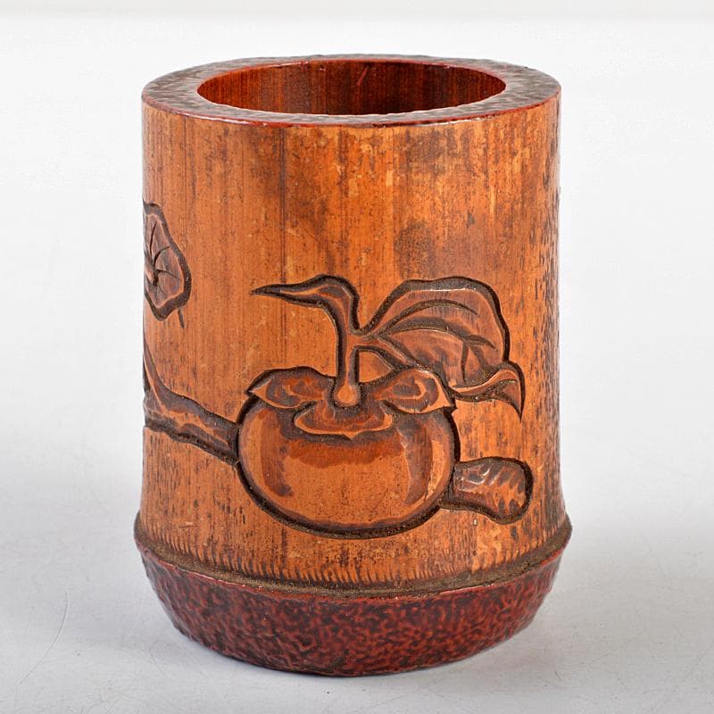 煎茶道具　古竹　霊芝柿刻　蓋置　在銘　V　R5863