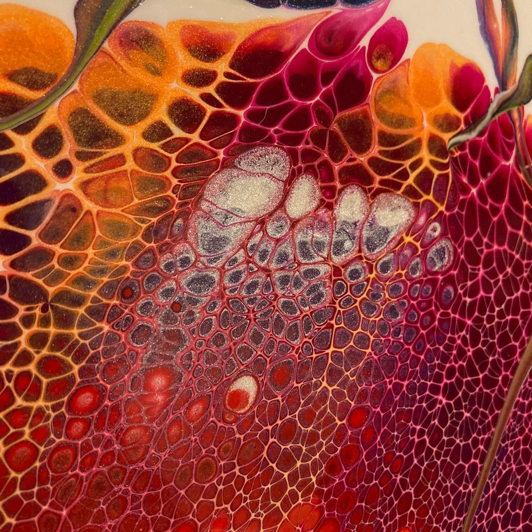 送料込み アクリルペイントアート 絵画 ラメ 赤 オレンジ