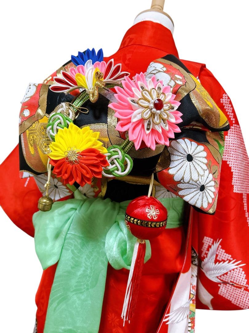 お買い得品♡七五三　7歳　フルセット　鶴　古典柄　赤系　正絹