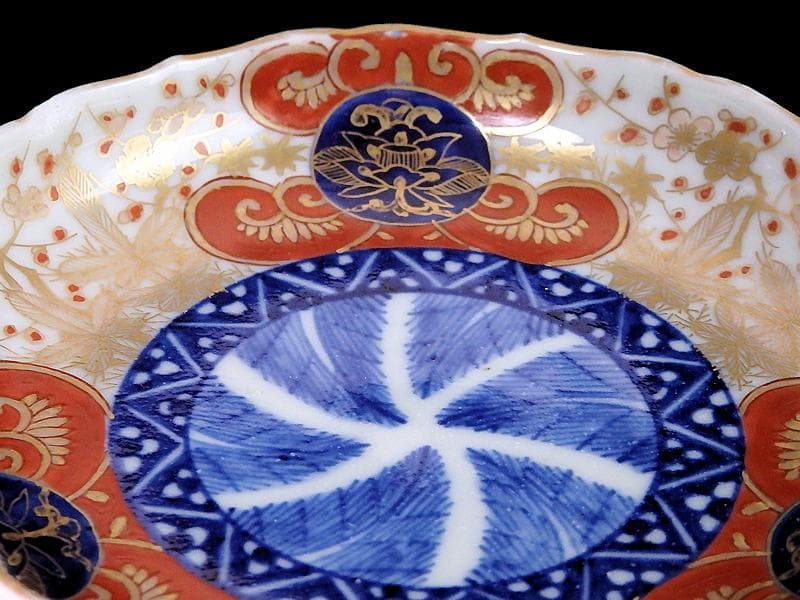 古伊万里　金襴手　松竹梅に花の図　４寸皿　２枚　E774AS-CPv