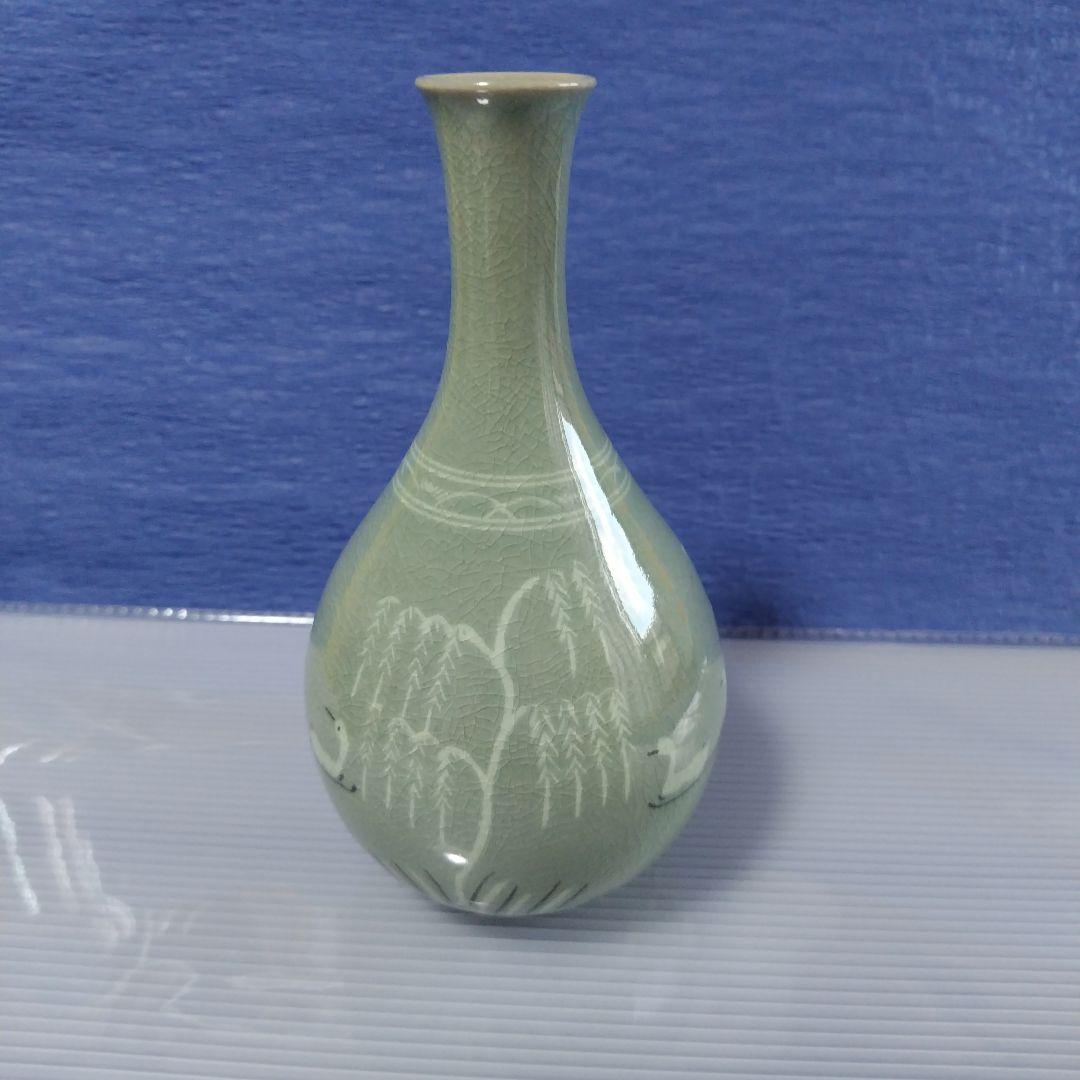 高麗青磁　柳海剛　花瓶 1986　陶器　レトロ