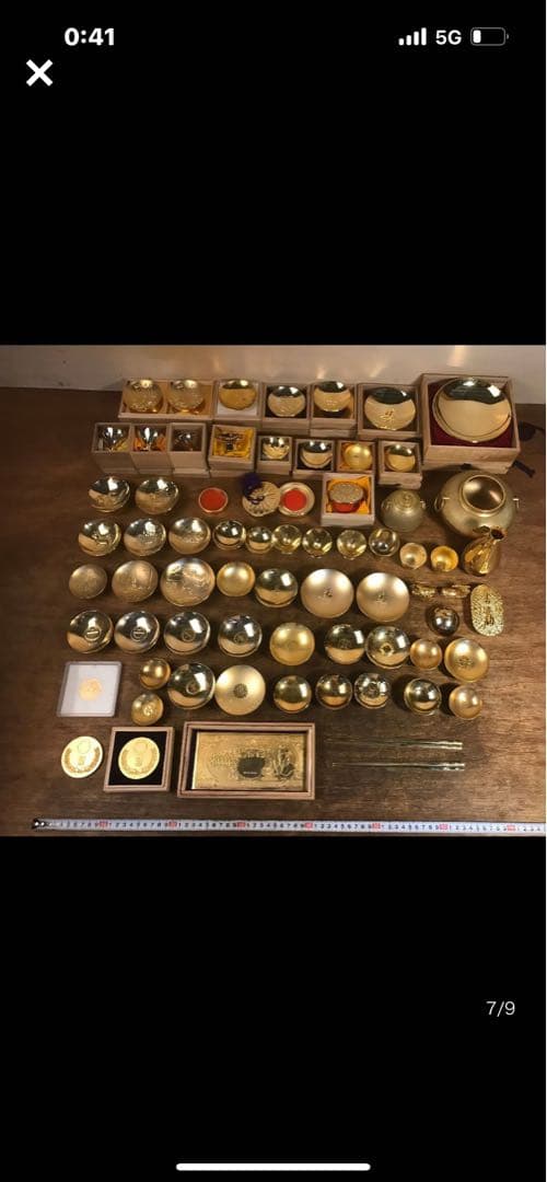 まとめ売り24KGP金杯。記念メダル金箸、茶釜，香炉全部で約60個以上あります