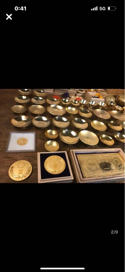 まとめ売り24KGP金杯。記念メダル金箸、茶釜，香炉全部で約60個以上あります