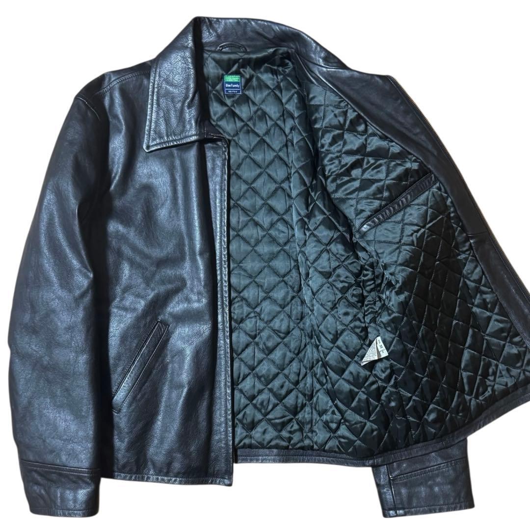 雰囲気抜群 ベネトン 短丈 レザージャケット 内側キルティング ブラック M