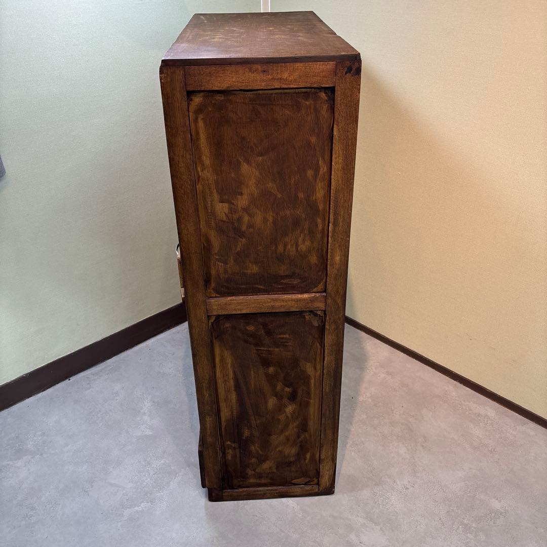 木製食器棚 アンティーク家具 波ガラス レトロ　ラック