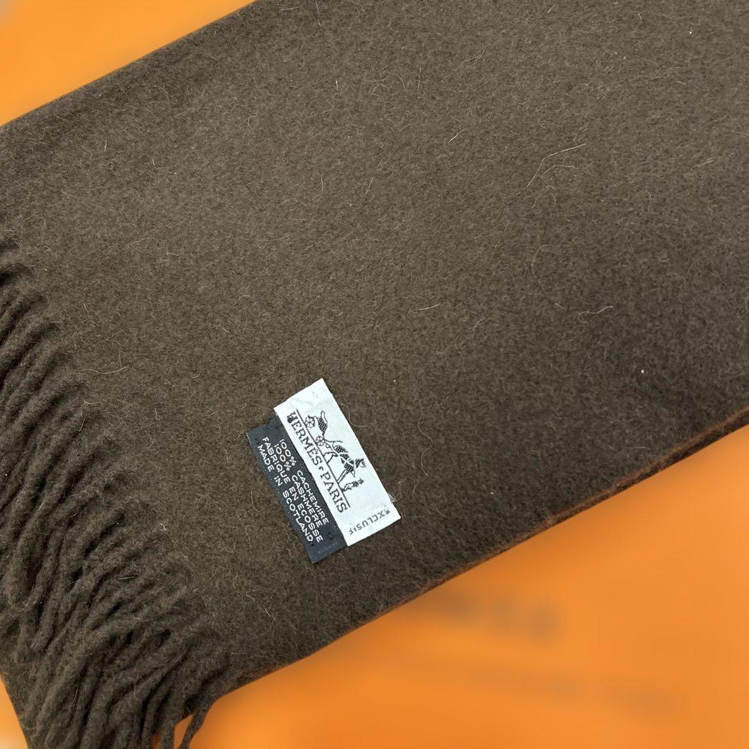 ❣️Xmasバーゲンエルメス　カシミア マフラー 　　ダークブラウン　超美品‼️
