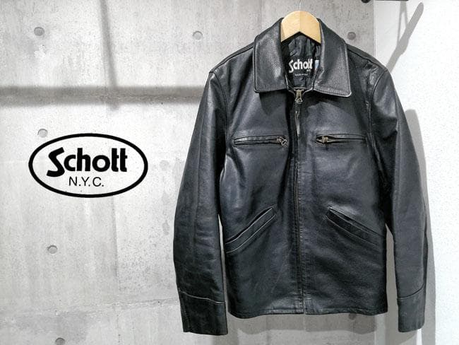 USA製 Schott 634 襟付き レザー ライダースジャケット 36 黒