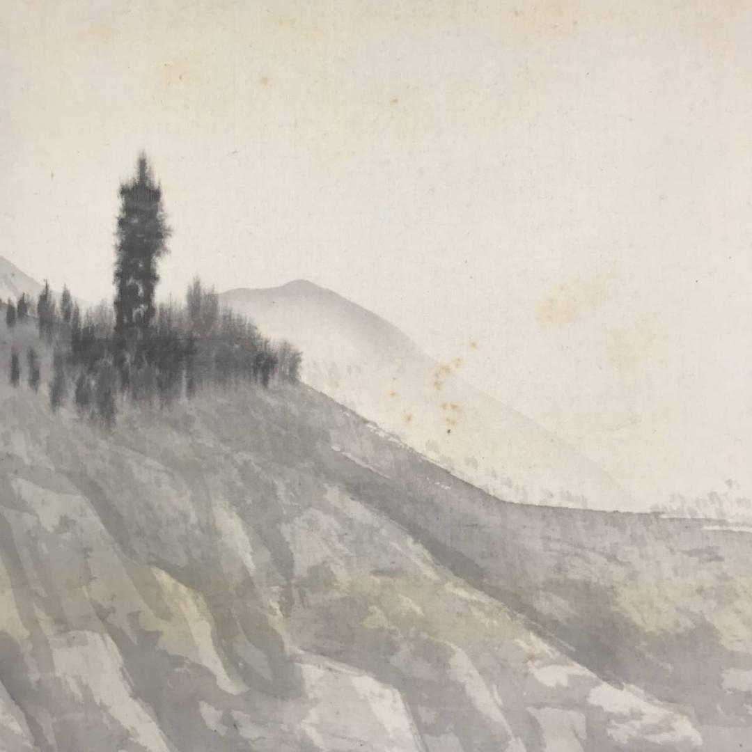 福井江亭/山水図/農作業図/掛軸☆宝船☆AB-613