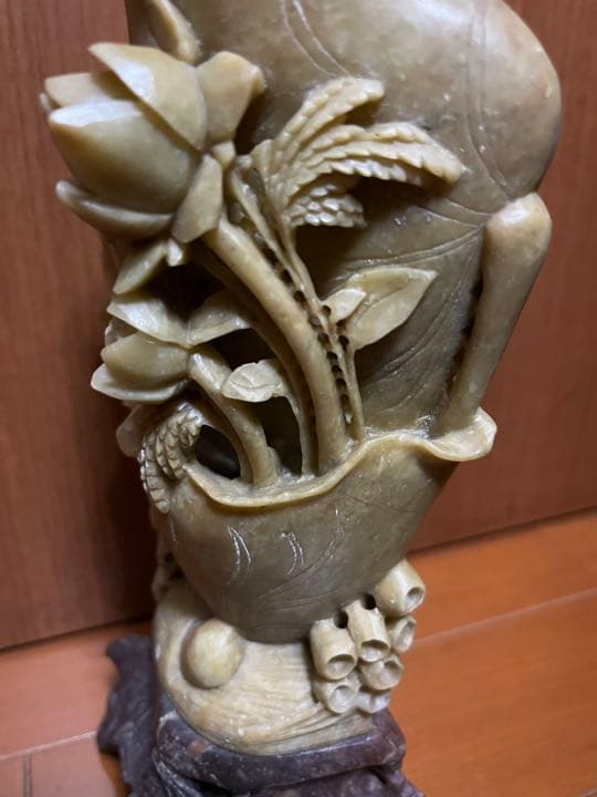 パワーストーン　風水　幸運を呼ぶ中国仏教美術　唐物　花鳥紋　花瓶　寿山石 石彫刻