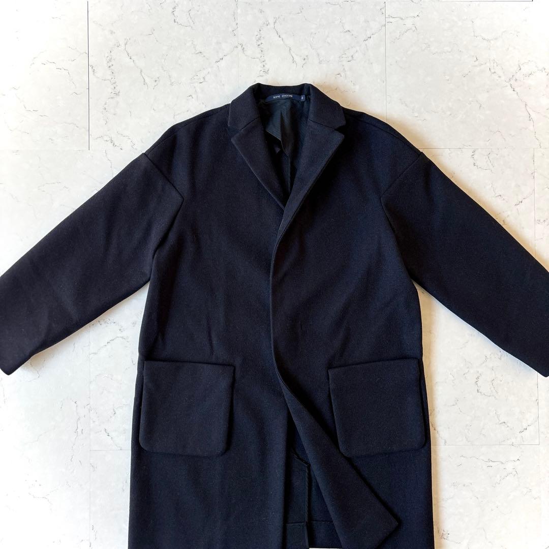 ソフィードール ウールメルトン オーバーサイズ 比翼 リバーコート ネイビー