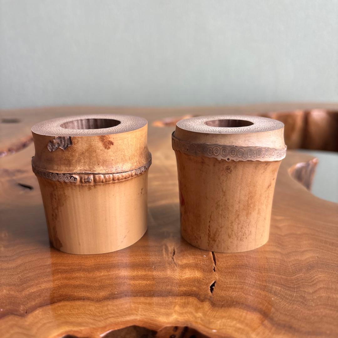 竹製蓋置 宗奏造 前大徳寺松長剛山書付 一双 茶道具 共箱