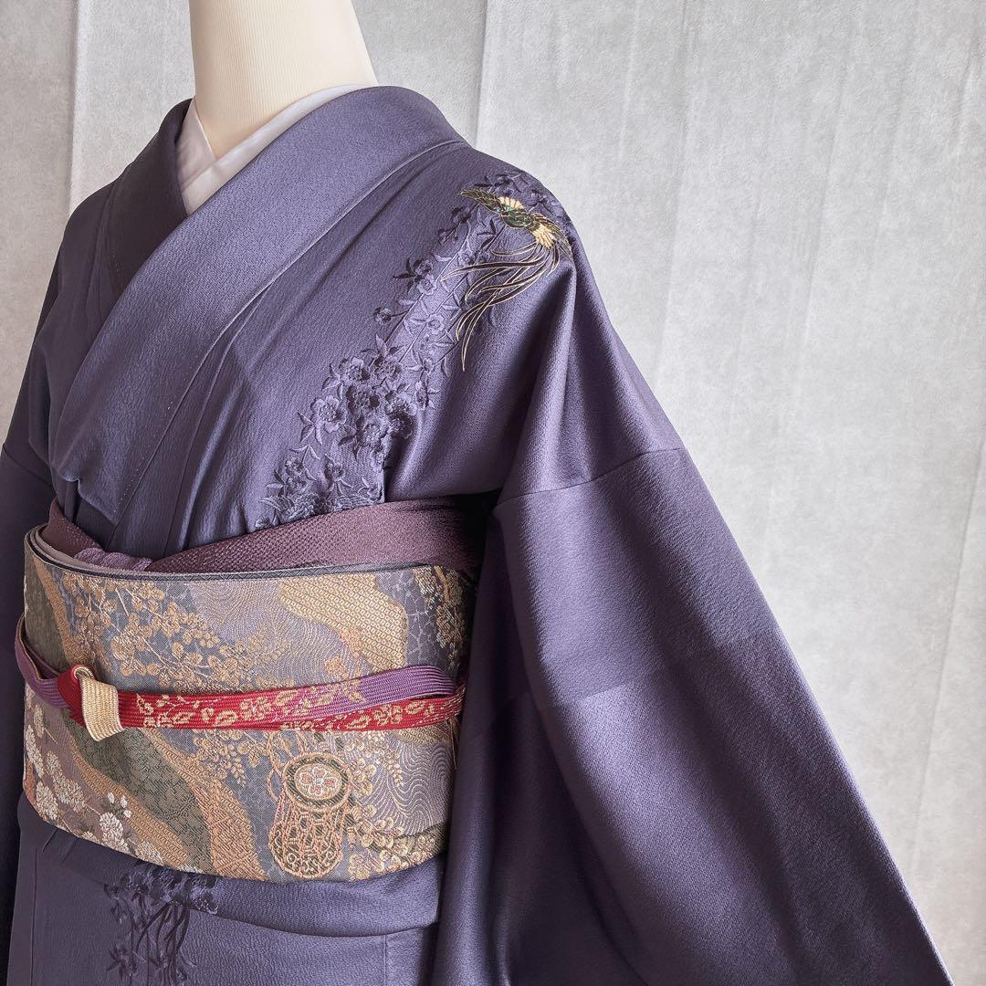 〈着物のみ〉付け下げ　フルセット　着物　正絹　鳳凰　凛と紫　訪問着　G9