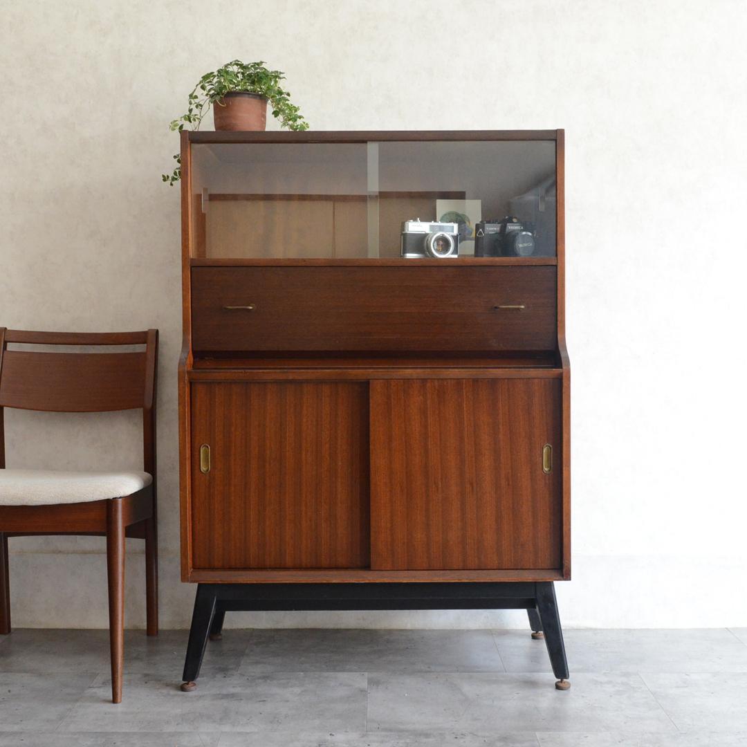 イギリス ヴィンテージ Beautility ガラスキャビネット ビューロー付